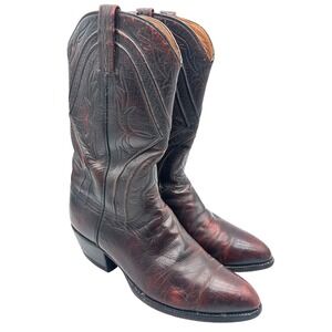 Vintage Littles Men Leather Brush Off Black Cherry Goat Western Cowboy Boot 9.5E